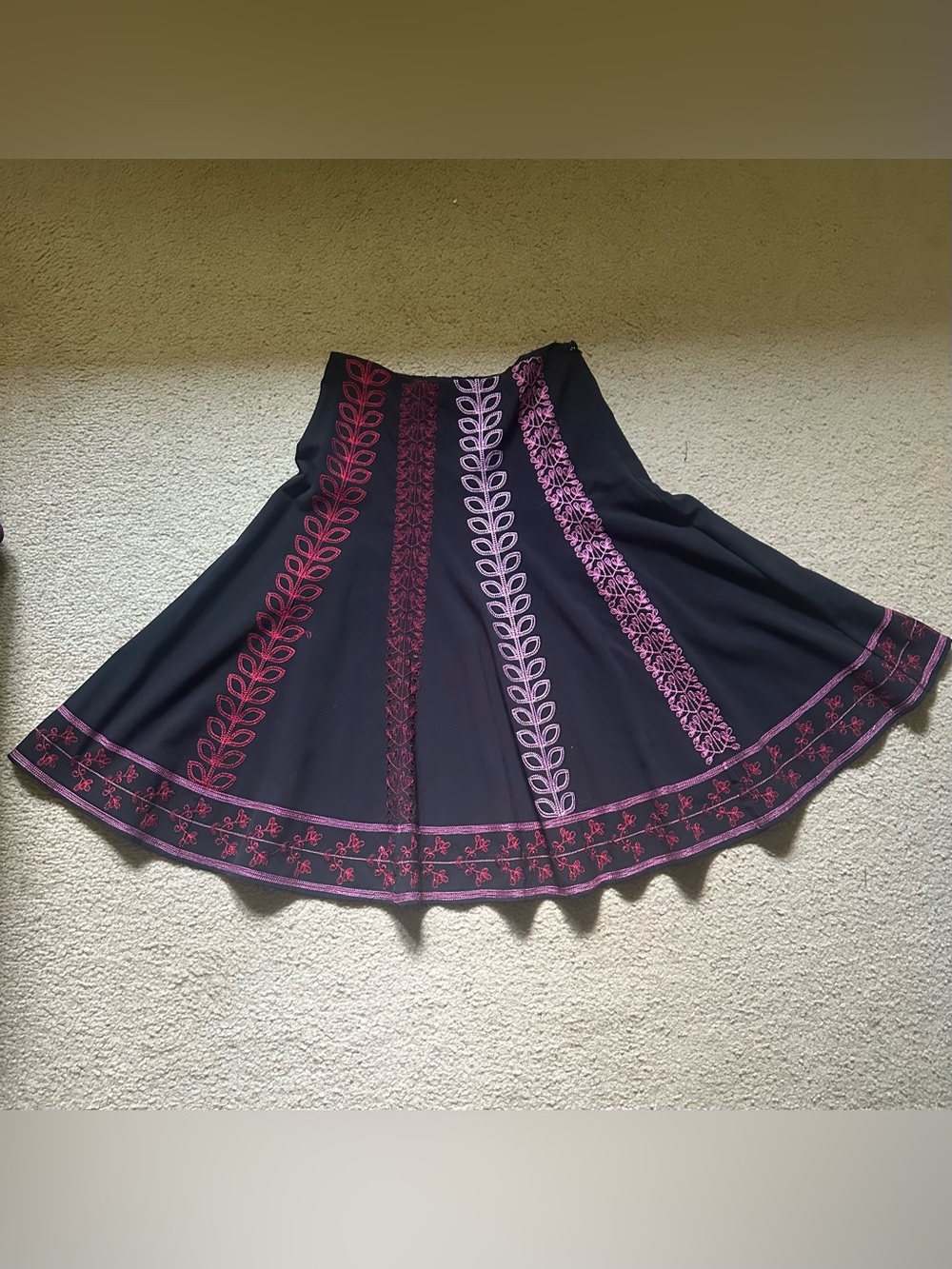 Sunny Leigh Black Circle Skirt with Pink Embroidered Panels